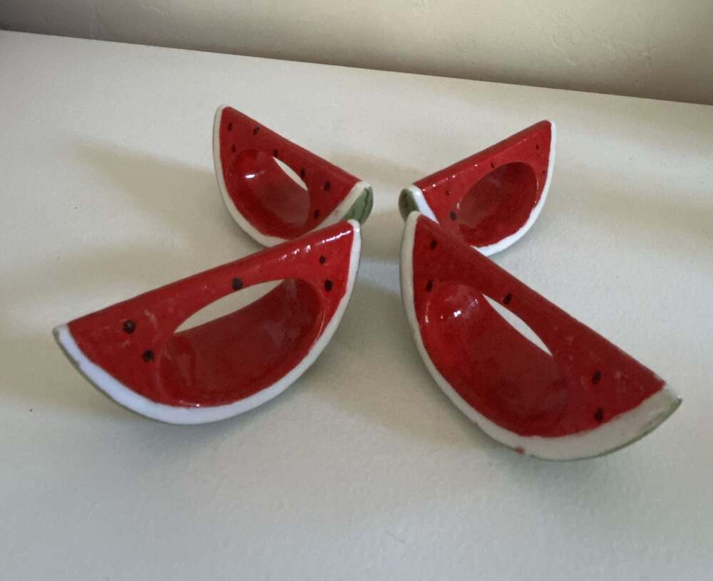 Vintage Shafford Design Ceramic Watermelon Shape Napkin Rings Set of 4